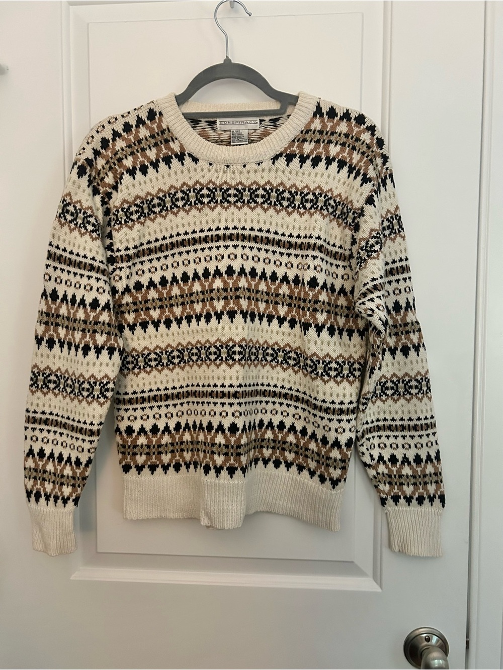 Vintage Y2K 90s Fair Isle Patterned Knit Cotton Blend Granola Girl Boho Sweater